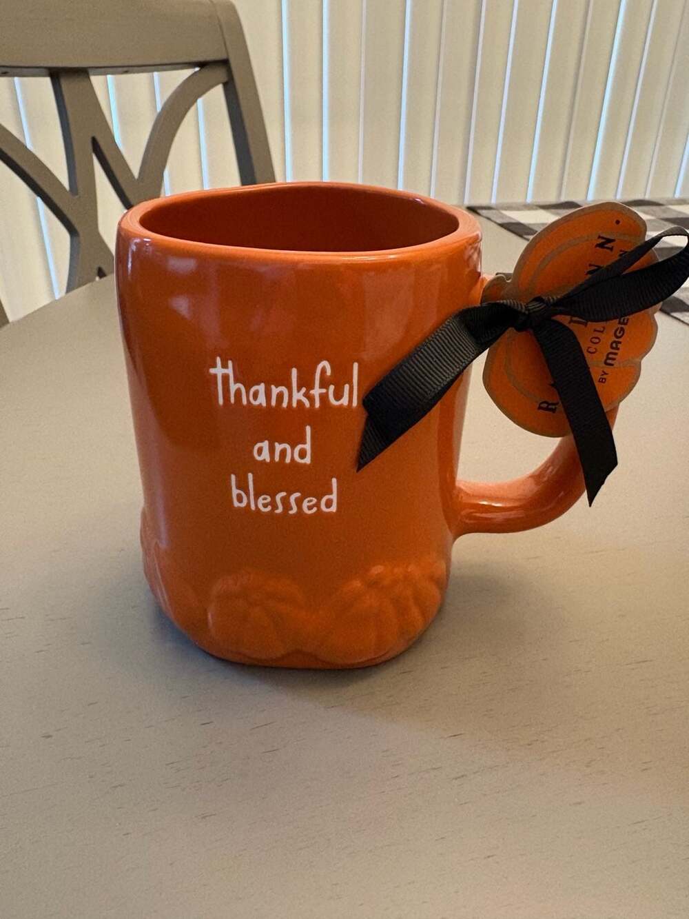Rae Dunn Thankful and Blessed Orange Pumpkin Coffee Mug